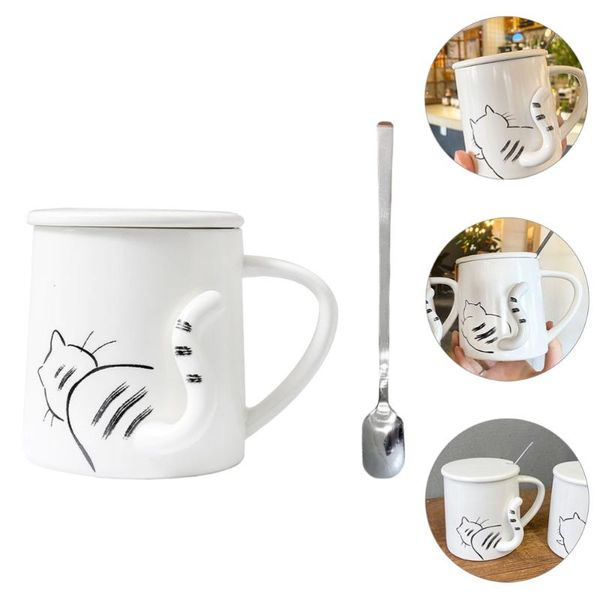 

mugs 360ml ceramic cat pattern coffee mug tea chocolate cup with lid and spoon
