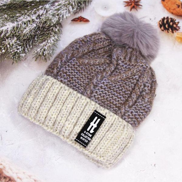 

beanies women's thick winter knitted hat polyester splicing skullies double cotton outdoor warm ear protection for women