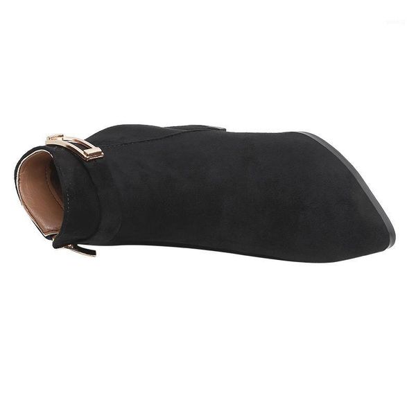 

boots autumn winter ankle round heeled fashion short side zipper thick with metal decoration pointed toe comfort1, Black