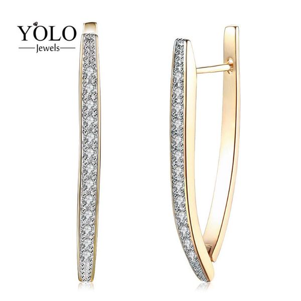 

romantic hyperbole champagne gold color hoop earrings cubic zirconia for women letter v shape jewelry sweet gift charm, Golden