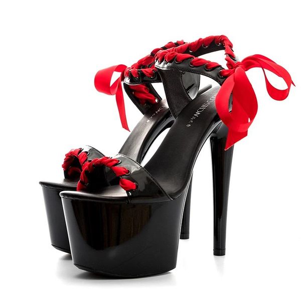 

summer ultra high heel stiletto color matching waterproof platform sandals women's shoes large size, Black