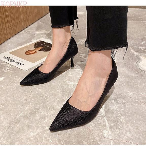 

dress shoes casual women's pumps genuine leather pointed toe wine glass heel shallow spring/autumn job commute, Black