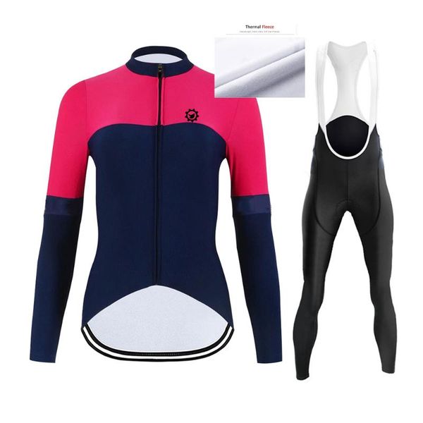 

racing sets winter classic team mtb cycling jersey long sleeve thermal fleece clothing women's race road bike shirt maillot, Black;blue