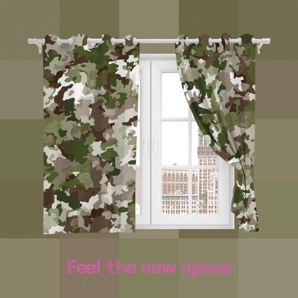 

curtain & drapes perforated hook 3d blackout curtains dark brief camouflage custom full sunscreen windows bedroom living room decoration