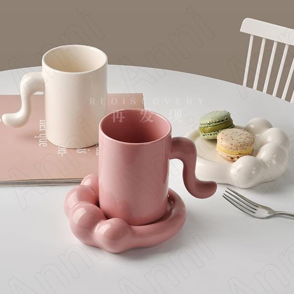 

mugs creativity couples ceramic nordic modern macaron color milk cup with cat tray office deskcoffee home drinkware