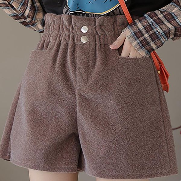 

women's shorts 2021 autumn elastic high waist pockets women loose solid wide leg feminino female pantalones cortos de mujer, White;black