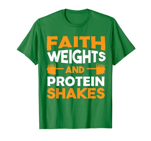 

funny faith weights protein shakes christian fitness t-shirt, White;black