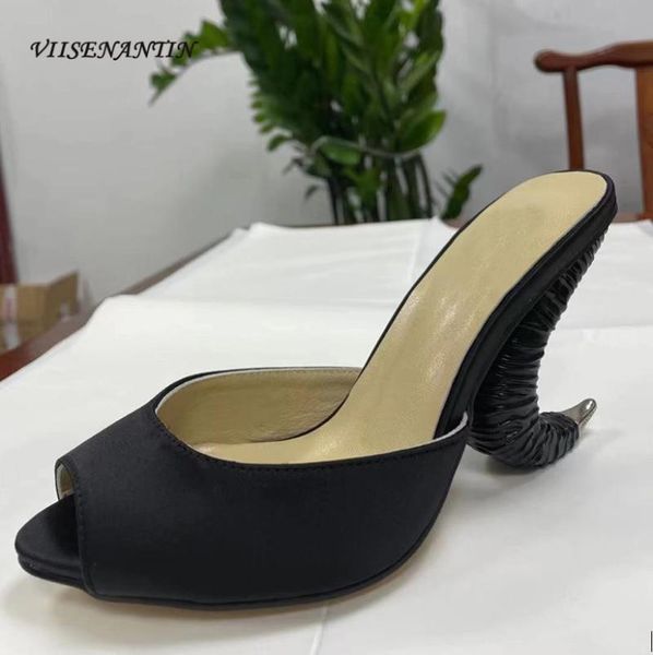 

slippers fashion candy color high-heeled sandals and summer open-toed leather profiled horn, Black