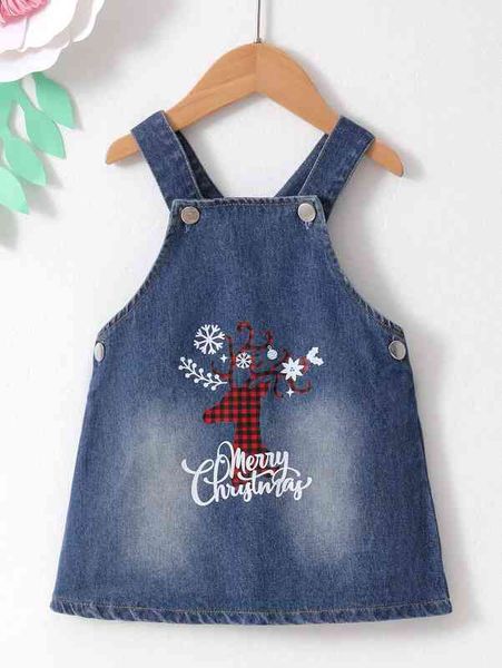 

baby christmas print denim overall dress she, Blue