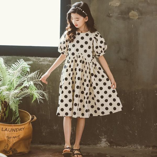 

summer girls dress elegant cotton 2021 kids dresses for girl children clothing dot princess 6 8 10 12 14 16 years girl's, Red;yellow