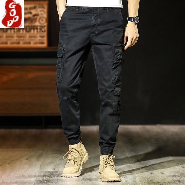 

men's pants spring autumn cotton joggers casual fashion streetwear military cargo men trousers tactical, Black