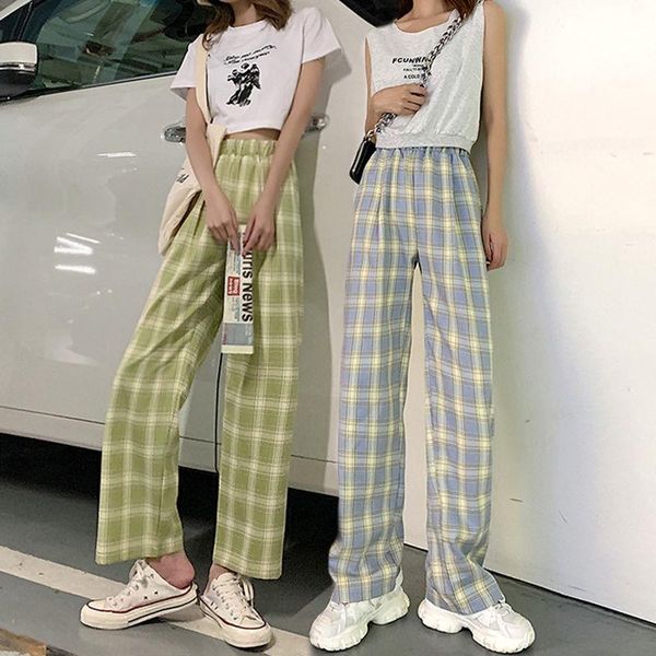 

women's pants & capris wide-leg 2021 thin drooping slimming high waist straight loose leisure plaid trousers, Black;white