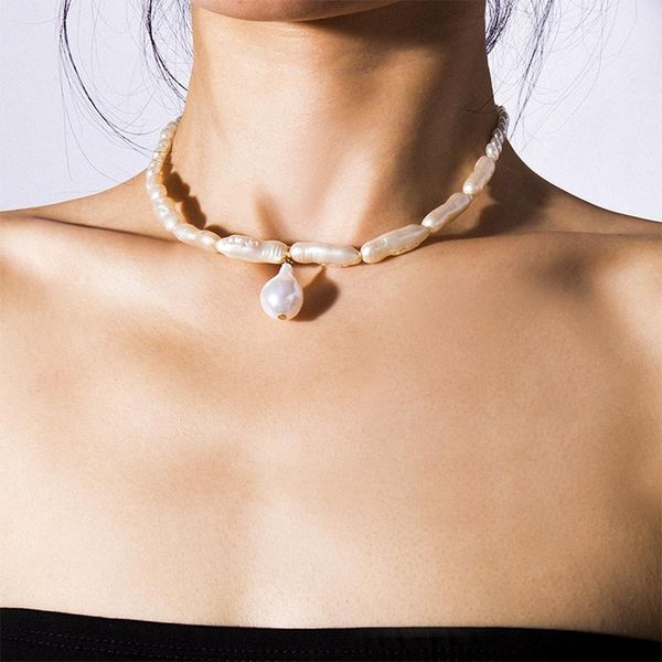 

irregular pearl pendant choker necklace fashion handmade string chain accessories charming women party jewelry gift necklaces, Silver