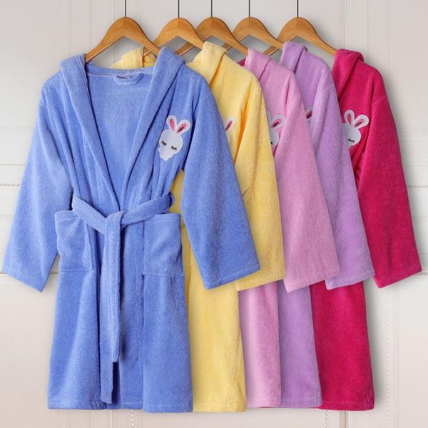 

women's sleepwear cute kids 100% cotton terry cartoon robe bathrobe boy and girl solid towel long bath kimono dressing gown robes, Black;red