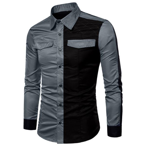 

men's casual shirts 2021 homens manga longa oxford camisa masculina sociais formais suits slim fit turn-down collar patchwork shirt 10., White;black