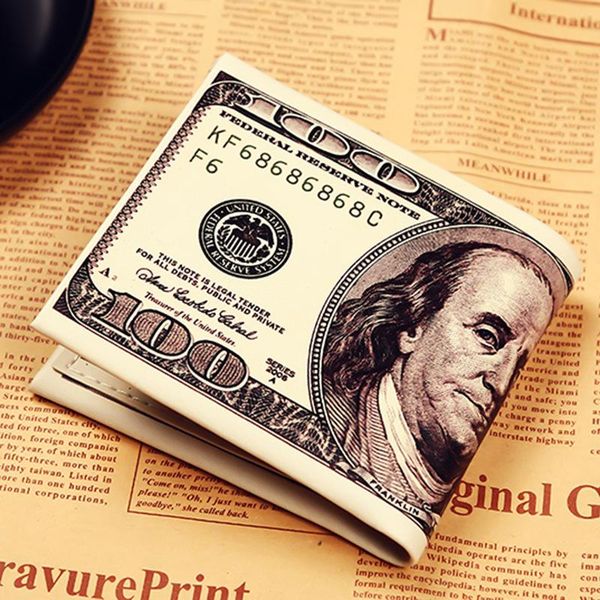

10pcs/lot youth wallet student short folding ultra-thin tyrant gold 100 yuan coin pattern men's purse wallets, Red;black