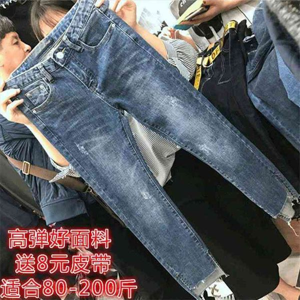 

woman jeans pants high waist elastic pants plus size slit womens pantalones vaqueros mujer, Blue