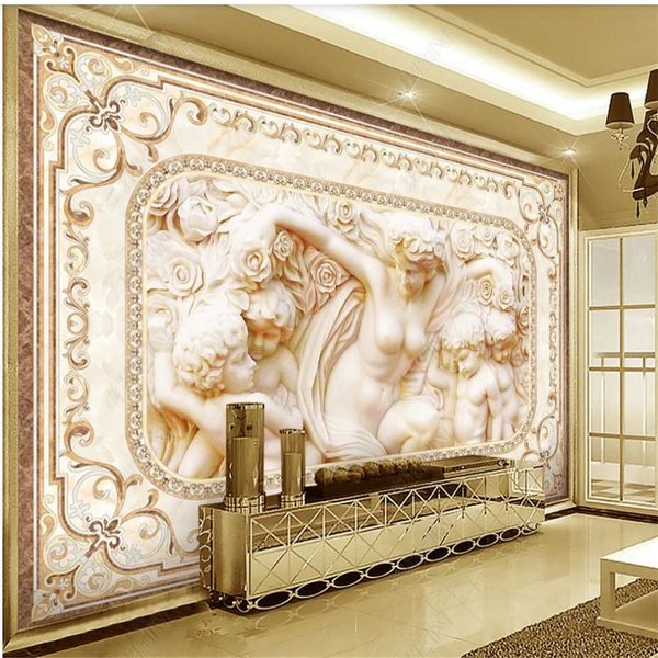 Europäische Tapeten klassische Jungfrau und Kind 3d dreidimensionale Marmorhilfe-Hintergrundwand