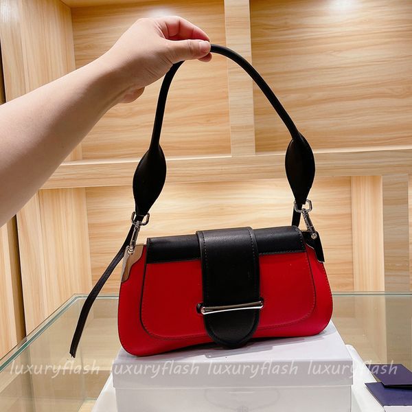 

designer womens shoulder saddle bag luxurys cross body bella triangle brand classic red solid color purses silver hardware limited time sale