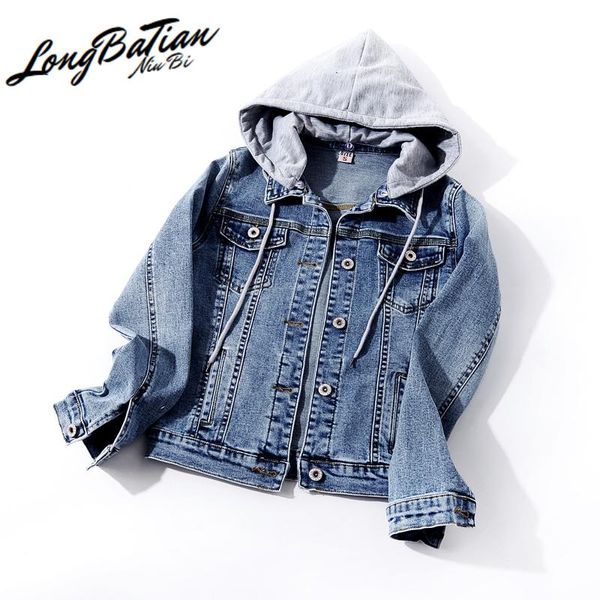 

women's jackets spring plus size slim short removable hooded denim women korean chaqueta mujer elastic jeans jacket female basic coat, Black;brown