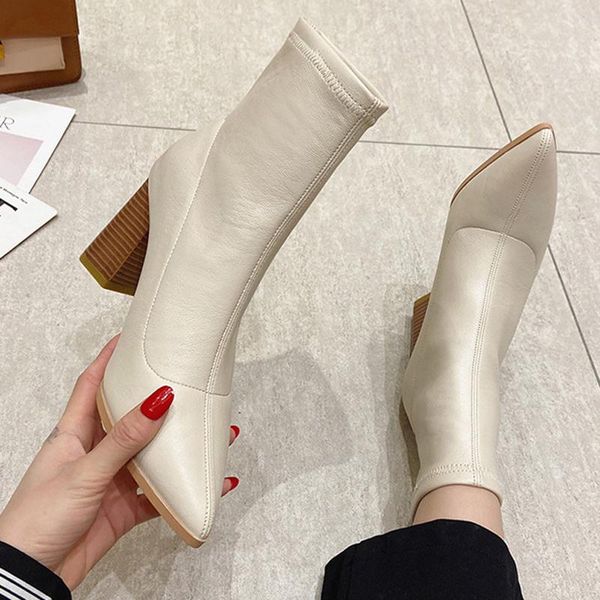 

boots 2021 spring fashion woman thick bottom black real leather