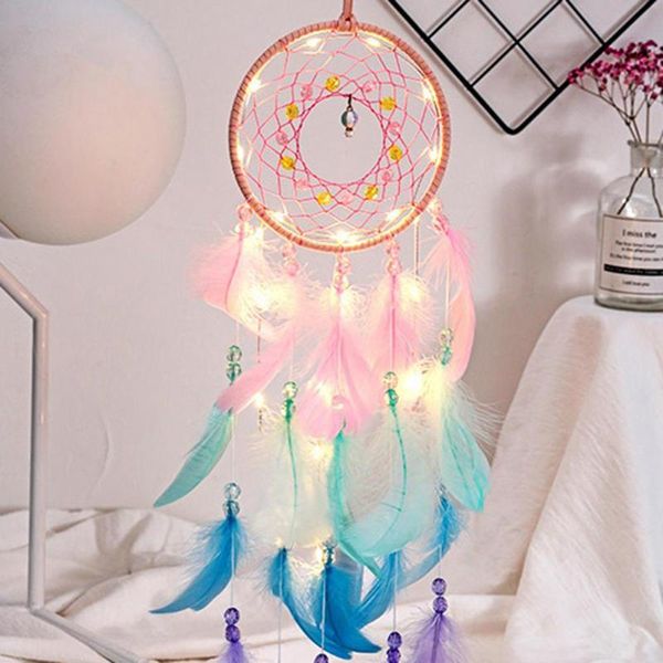 

decorative objects & figurines 2021 wall dreamcatcher led handmade feather dream catcher braided wind chimes art for hanging home decoration
