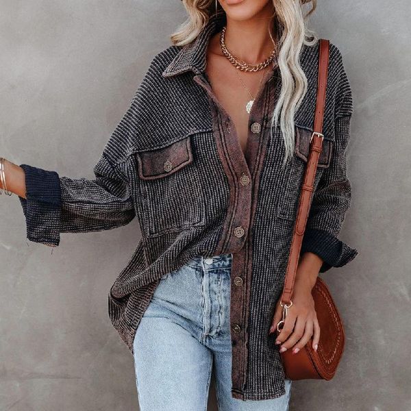

women's jackets autumn winter long sleeve denim style coat fashion casual streetwear solid color button jacket female loose pocket oute, Black;brown