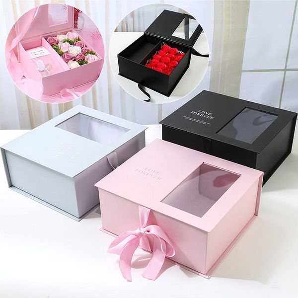 

paper gift package&display box with clear pvc window wedding candy boxes kraft packaging valentine's day wrap