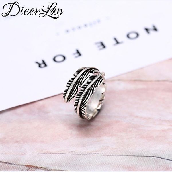 

wedding rings dieerlan vintage feather 925 sterling silver big retro for women ladies statement jewelry bohemian finger, Slivery;golden