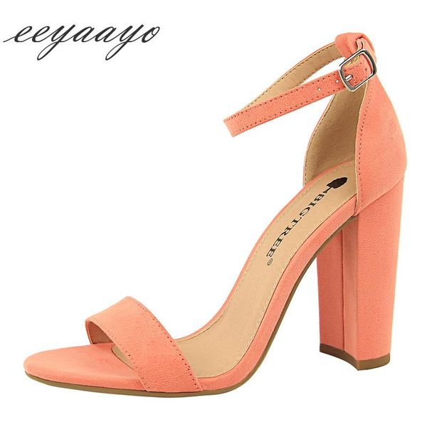 

summer women ankle strap sandals high square heel peep toe buckle solid ladies shoes pink female, Black