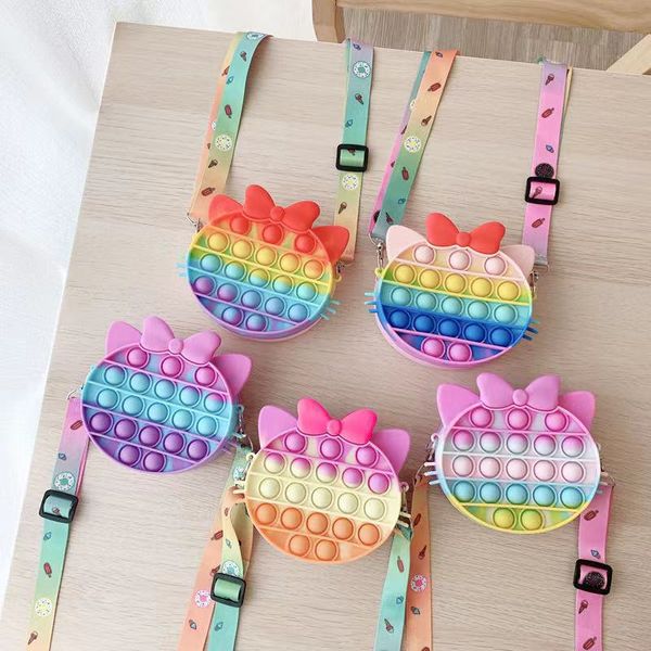 

fidget toys handbag rainbow messenger bag tie-dye push bubble sensory purse pencil case children fashion makeup cosmetic mobile phone bags d