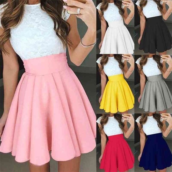 

women solid color high waist pleated skirt spring summer casual a-line skirts uniform mini short skirts 210325, Black