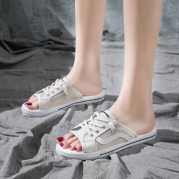 

slippers summer beach casual slides women fashion 2021 soft bottom air mesh slip on sandals flat platform shoes woman, Black