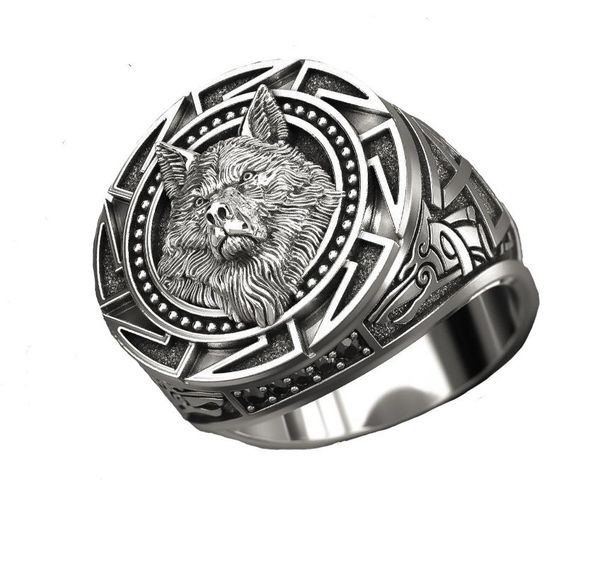 

cluster rings fashion samurai wolf head men's ring accessories retro, Golden;silver
