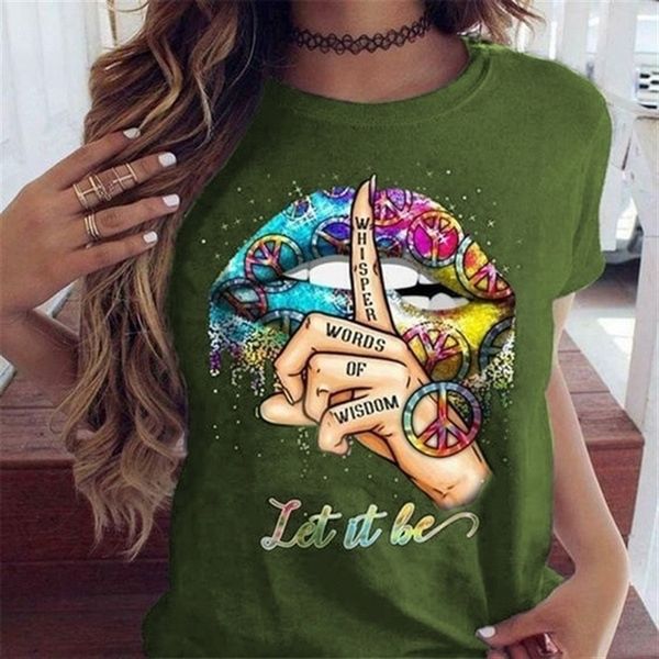 

olz cartoon women's creative lip female short sleeve t-printedcartoon creative lip female short sleeve t-shirt t-shirtprinted, White