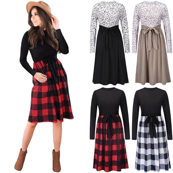 

casual dresses autumn long-sleeved knitted dress, style plaid stitching slim-fit dress, Black;gray