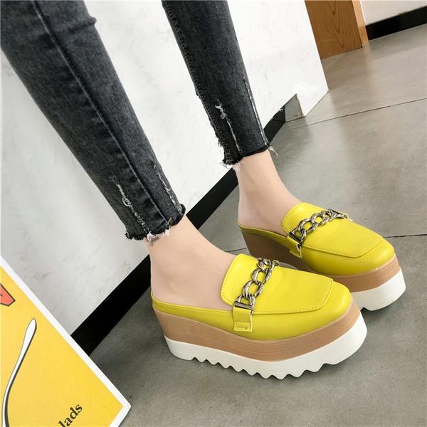

women's platform slippers wedge shoes ladies fashion high heeled slip on casual solid sandal woman, Black