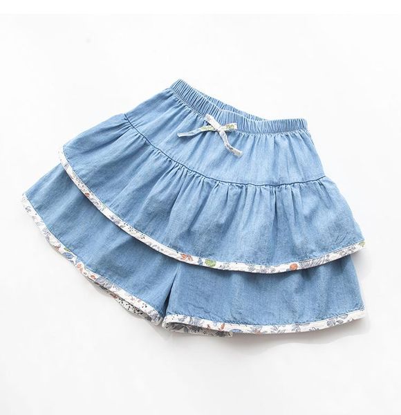 

shorts girls' cotton denim short children's medium and large embroidery pantskirt thin outerwear pants, Black