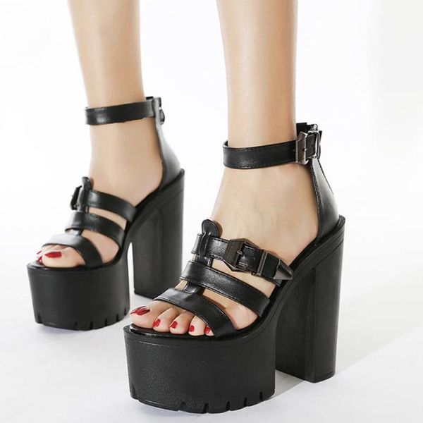 

sandals cosmagic summer women buckle black super high heel gothic punk platform gladiator catwalk shoe