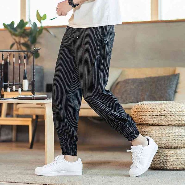 

men's pants striped men harem mens jogging fashion casual loose cotton linen male trousers big size streetwear 5xl 7nz6, Black