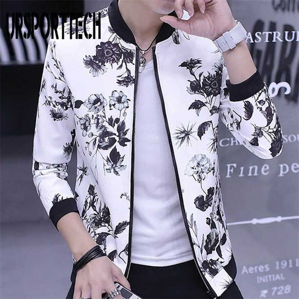 

ursporttech printed men jackets spring bomber male streetwear coats men's zipper jacket casual slim fit coat 211217, Black;brown