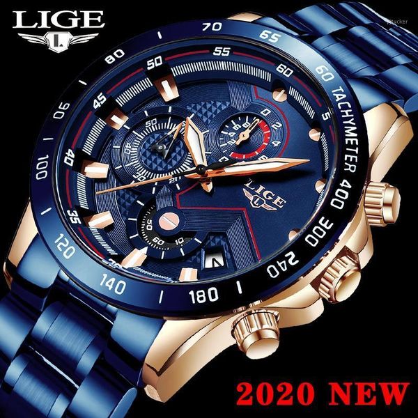 

wristwatches lige men watches casual sport chronograph 30m waterproof quartz watch fashion date stainless steel clock1, Slivery;brown