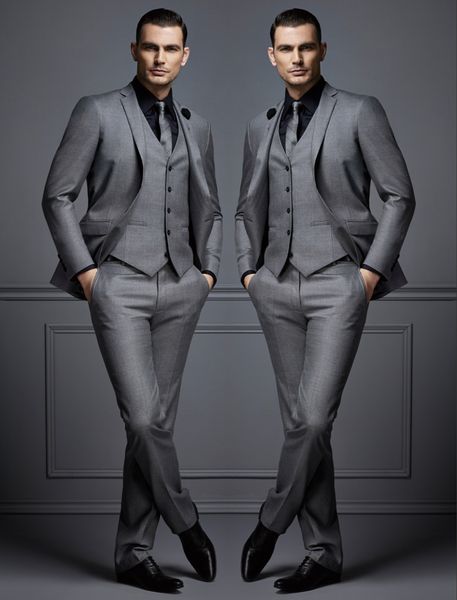 Gri Suits Erkekler Moda Damat Takım Düğün Smokin Tekrar Satın Alma Siparişlerim Traje de Tres Piezas Para Hombres Fato De Mens (Ceket+Yelek+Pantolon)