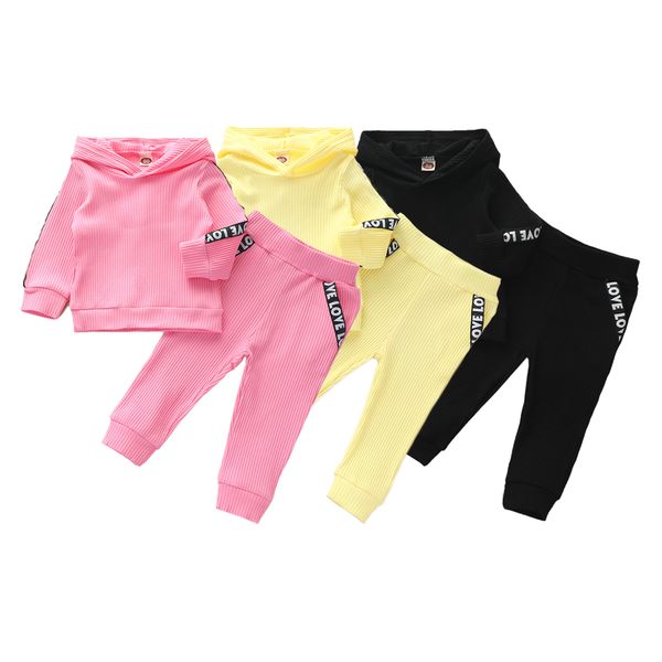 

6m-4y infant kids baby girls sportwear long sleeve hoodie pants 2pcs fashion letter active sets ribbed long sleeve outfits, White