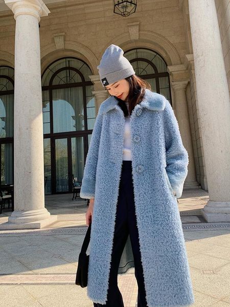 

women's fur & faux jacket 100% real wool korean simple winter coats women 2021 warm jackets sheep shearing coat mujeres abrigos zjt655, Black