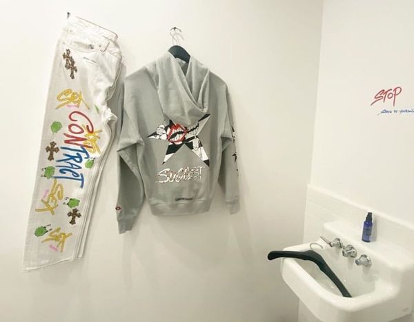 

ins crowe spring new mattyboy grey hoodie men's print graffiti pullover loose ch, Black