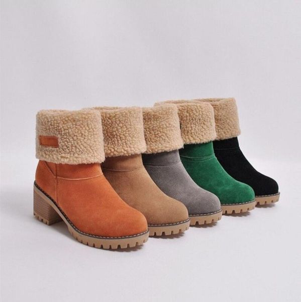 

boots women winter fur warm snow ladies wool booties ankle boot comfort shoes plus size 35-43 casual mid, Black