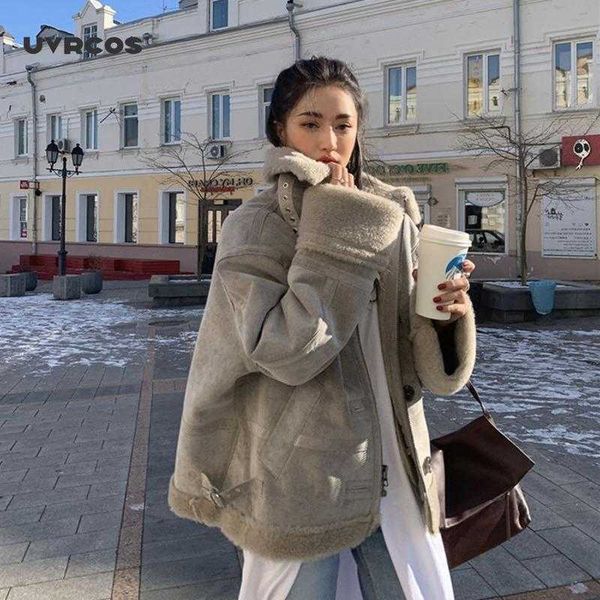 

women winter suede jacket fashion thicken warm lamb motorcycle leather coat ladies short loose coats streetwear tren 210712, Black