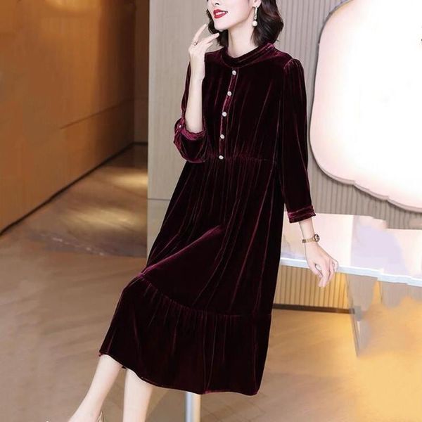 

casual dresses spring elegant women three-quarter sleeves velvet dress,autunm office lady party velour dress vestidos candy color purple bla, Black;gray