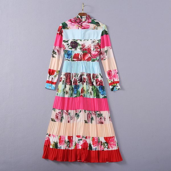 

capris 2021 spring summer women bow collar charming rose floral print lace beading deco long sleeve pleated, Black;gray